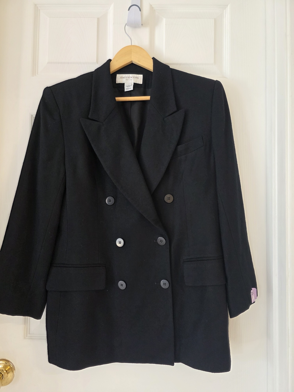 Vtg 90s Jones New York Oversized Wool Double Breasted Blazer Jacket Black 14P